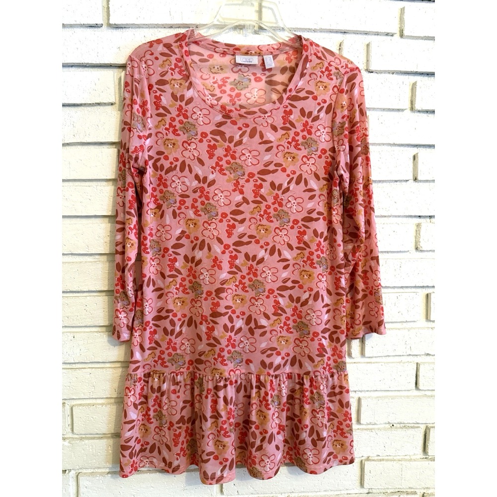 Logo Layers by Lori Goldstein Floral Ruffle Hem Mesh Tunic Top Sz XXS Pink
